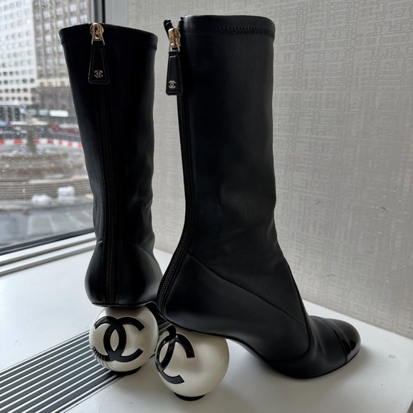 CHANEL Shoes - CHANEL Black Boots with Iconic Logo Heel